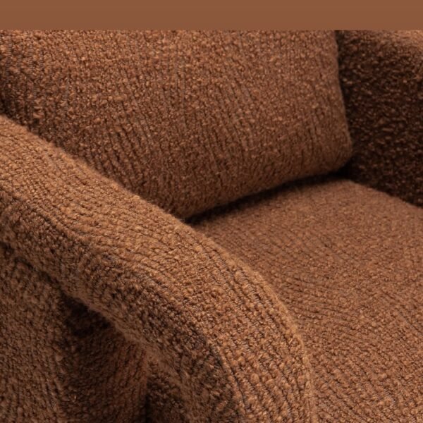 Close up of cinnamon brown boucle fabric on INTERIORZE Brown Boucle Armchair