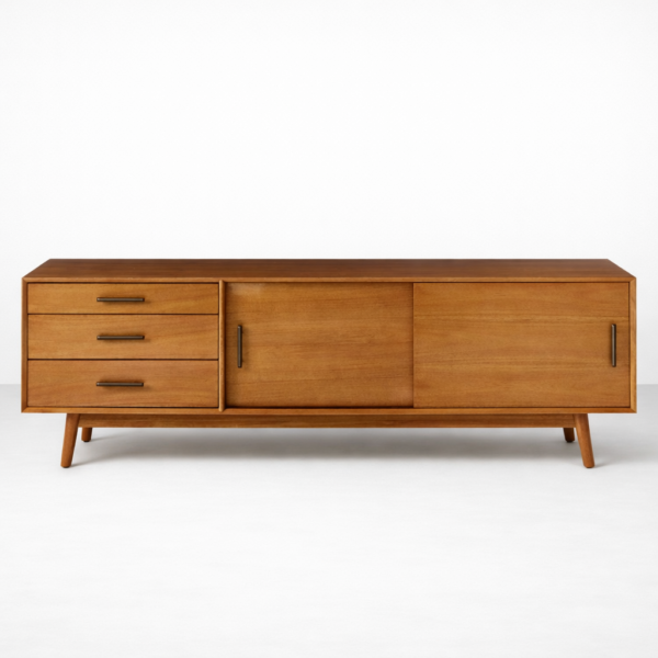 uren teakwood media console front