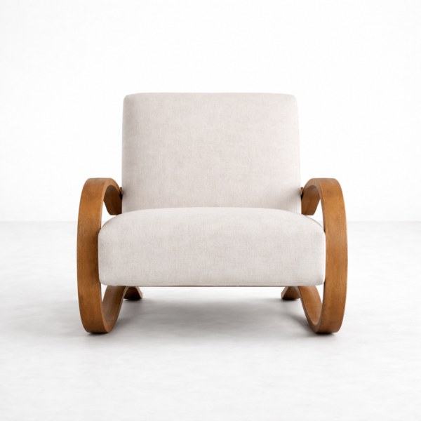 curved teakwood arm lounge chair