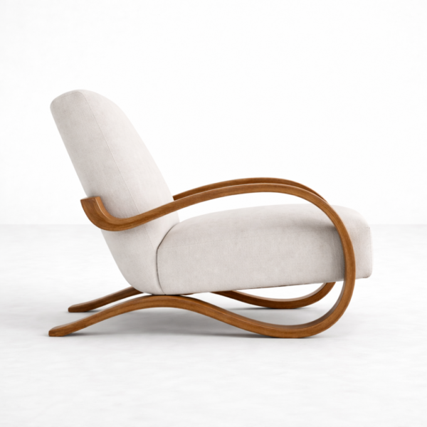 curved teakwood arm lounge chair side profile