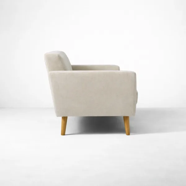 Side view ivory beige 3 seater sofa hardwood frame INTERIORZE Elara