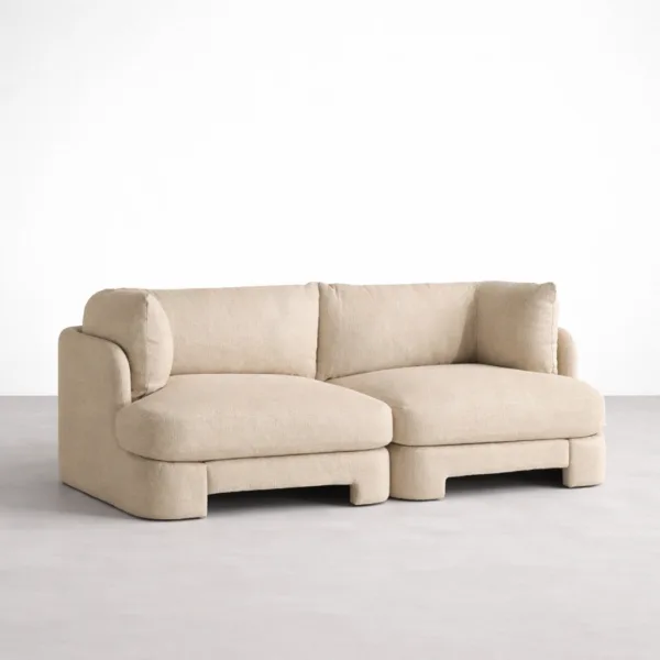 Teakwood beige modular sofa 3 seater front view with oversized cushions