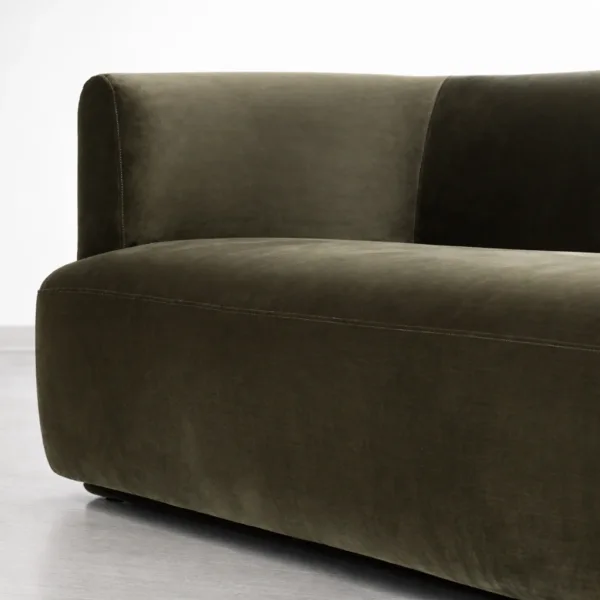 teakwood frame sofa velvet upholstery close up texture
