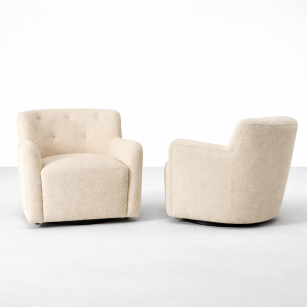 cream boucle swivel armchairs pair view for living room