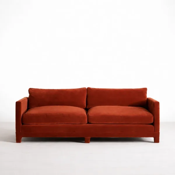 Rust velvet sofa 3 seater front view INTERIORZE modern sofa
