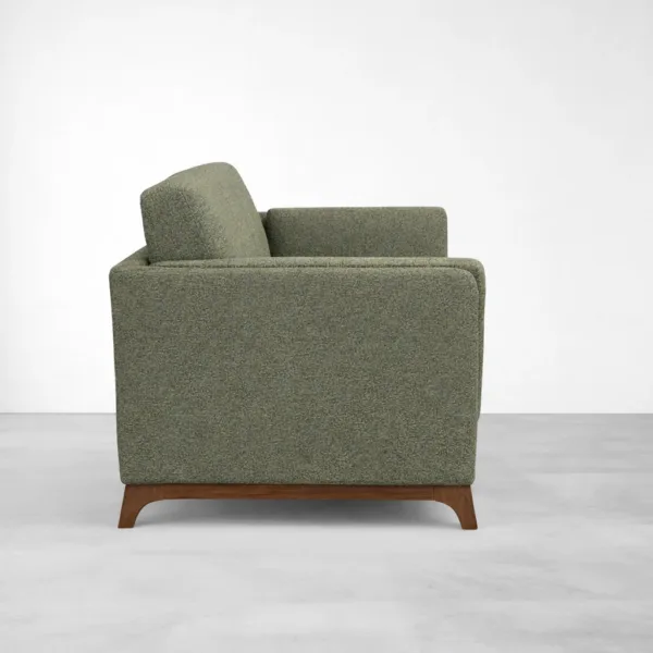 Side view olive green 3 seater sofa teakwood base INTERIORZE Arbour
