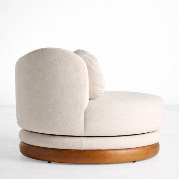 beige round swivel lounge chair side view