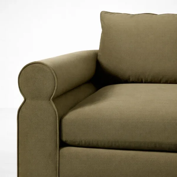 Olive green 3 seater sofa roll arm close-up by INTERIORZE Alder