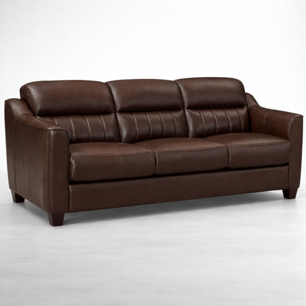 Dark brown faux leather 3 seater sofa with channel stitch back by INTERIORZE