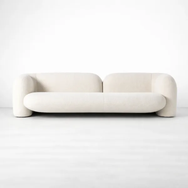 Ivory boucle sofa front view with curved arms INTERIORZE Cloudline