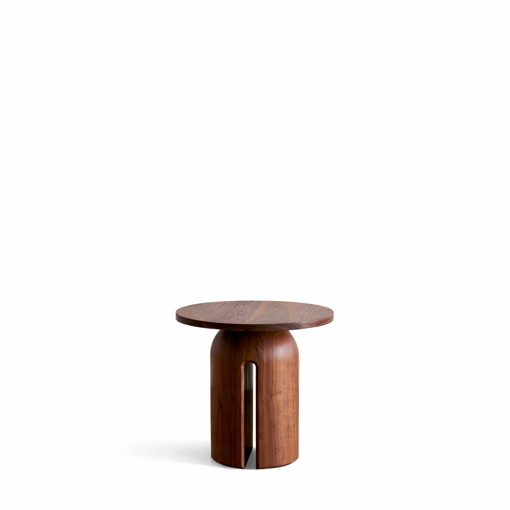Modern round wood end table with pedestal base