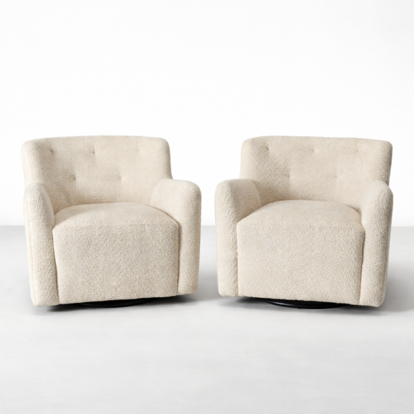 boucle swivel armchair in cream front view