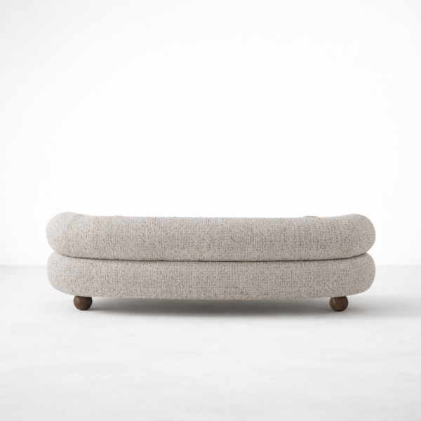 Back view of curved boucle 3 seater sofa ivory by INTERIORZE