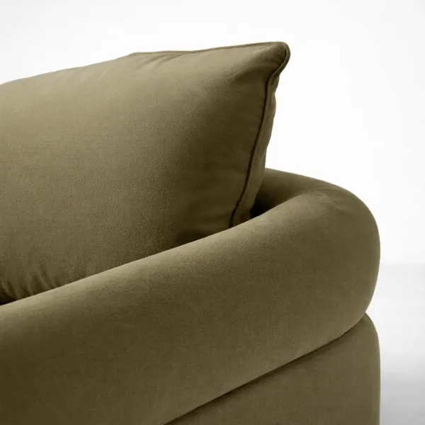 Olive Moss upholstery texture on olive green 3 seater sofa INTERIORZE Alder