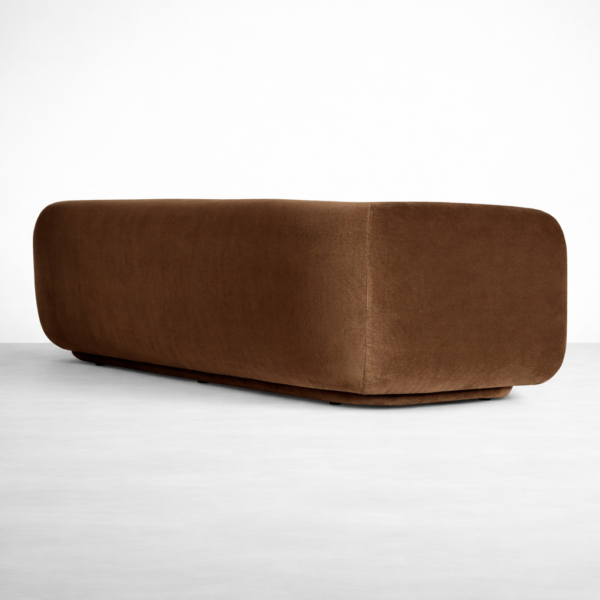 Back view of brown velvet curved sofa modern design by Interiorze