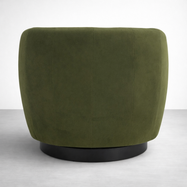 green swivel accent chair back view olive green upholstery