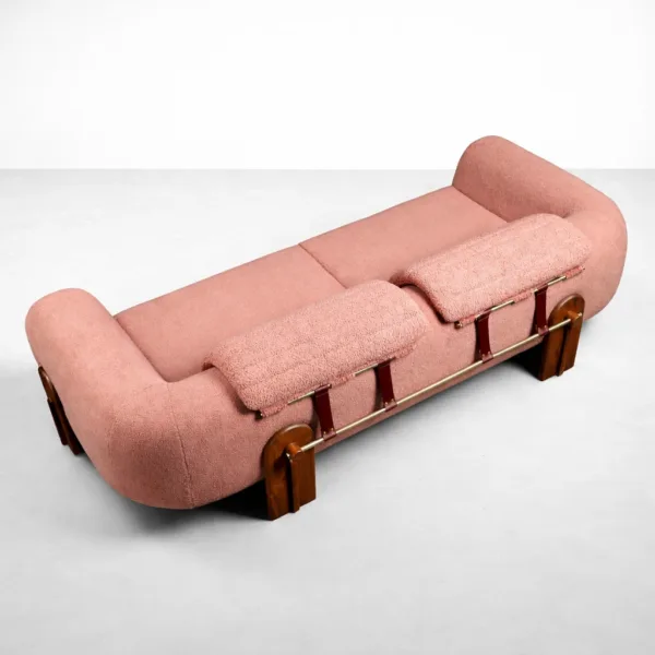 Blush bouclé 3 seater sofa wide view for modern living room styling