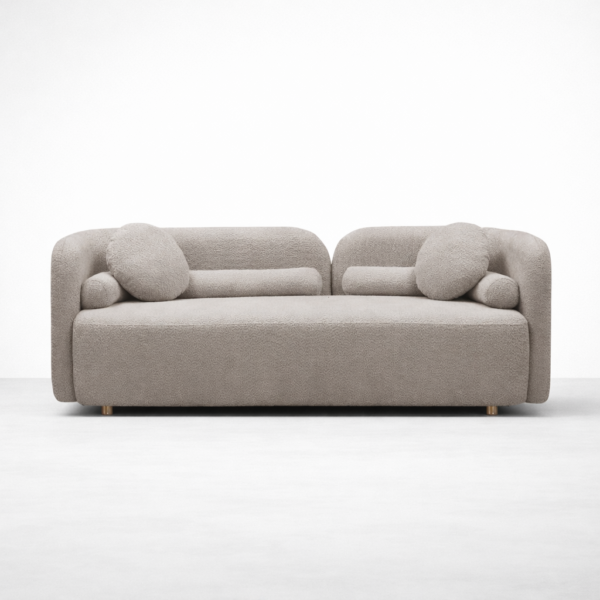 Front view of Cloud Boucle 3 Seater Sofa light grey by INTERIORZE