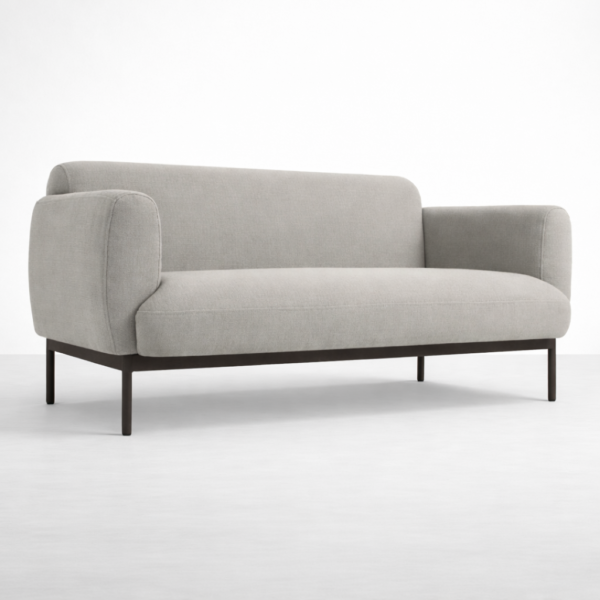 Grey linen sofa with metal base by Interiorze modern three seater
