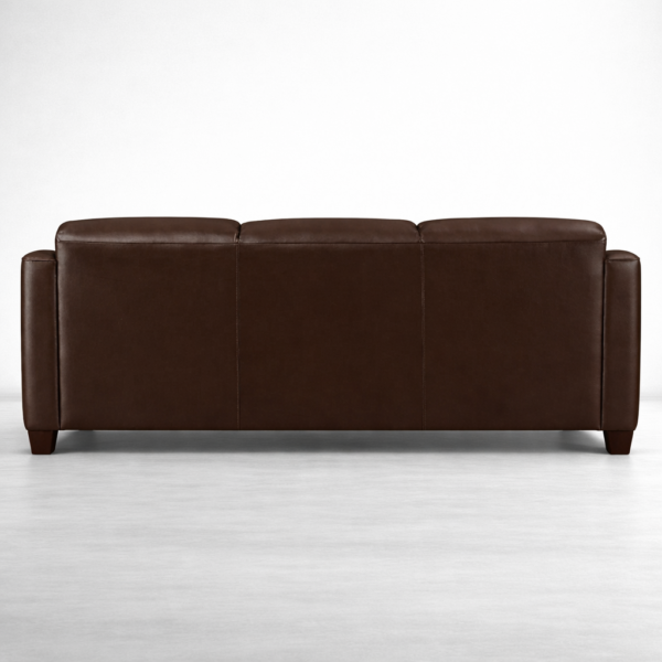 Back view of dark brown faux leather 3 seater sofa by INTERIORZE