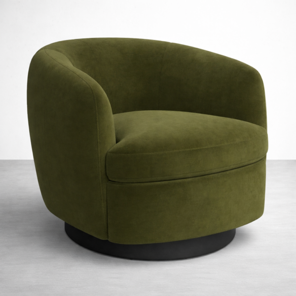 green swivel accent chair side view wraparound back