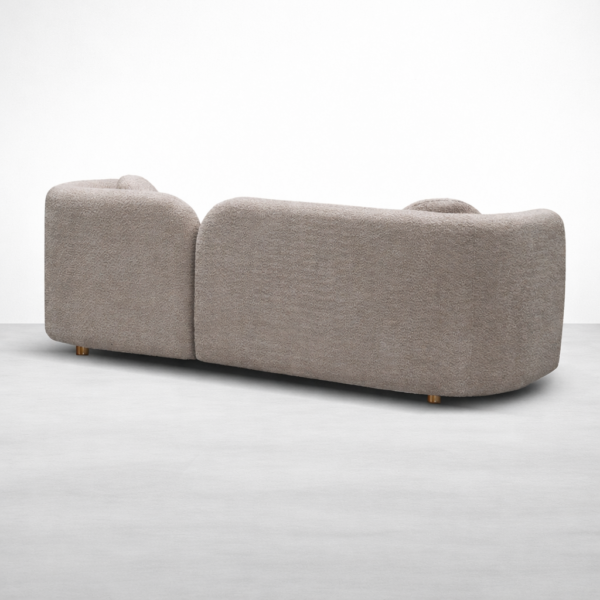 Back angled view of light grey Cloud Boucle 3 Seater Sofa by INTERIORZE