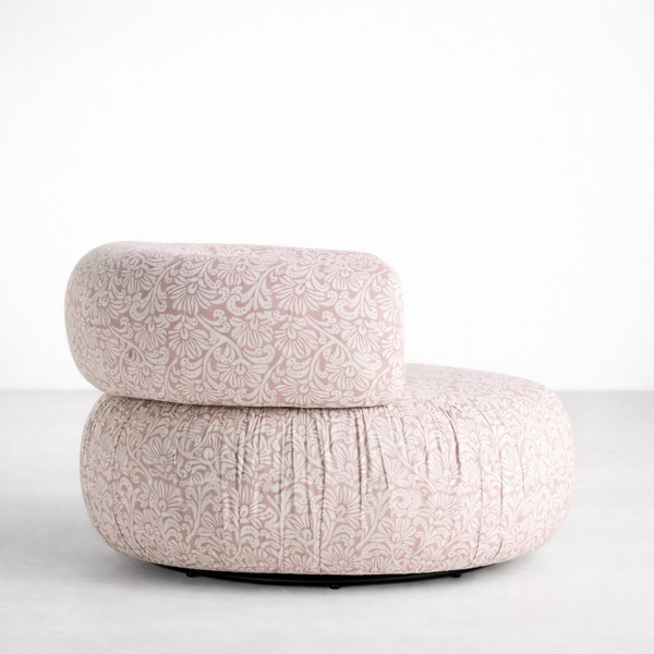 Blush pink floral swivel chair with matching ottoman set by INTERIORZE