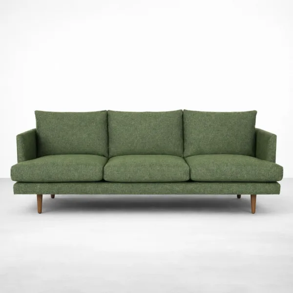 Sage green 3 seater sofa front view INTERIORZE Meadow mid century