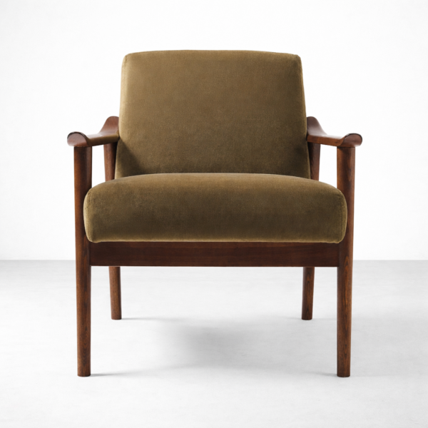 Aurelio teakwood lounge chair with upholstered seat by Interiorze