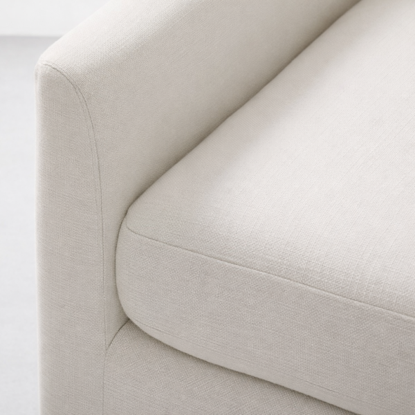 Close-up of premium fabric upholstery and cushioned seat of Noircrest teakwood bench