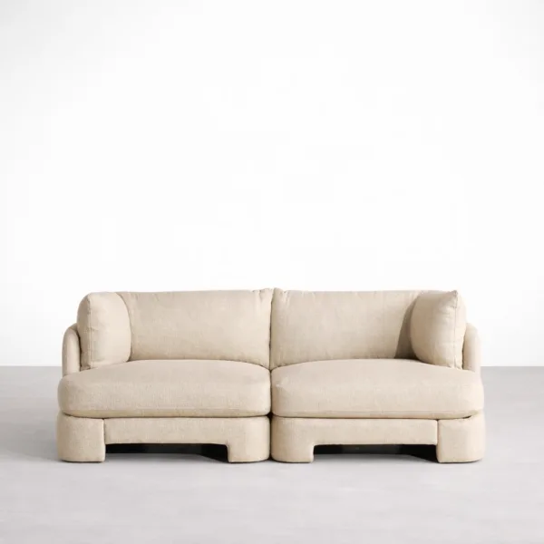 Teakwood beige modular sofa front straight view with low profile base