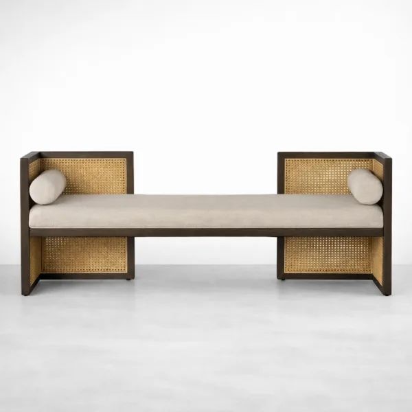 Teakwood and Rattan Sofa