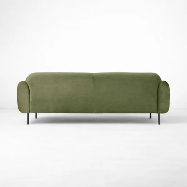 Back view olive green 3 seater sofa with metal legs INTERIORZE Arlo