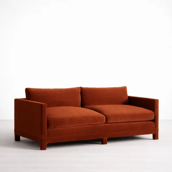 Rust velvet sofa 3 seater modern design front angle INTERIORZE