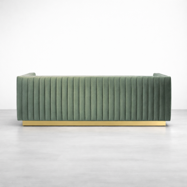 Green velvet sofa, Channel tufted sofa, Modern sofa, Gold base sofa, 3 seater sofa, Velvet upholstered sofa, Luxury sofa, Living room sofa, Made to order sofa, Custom sofa, Interiorze sofa