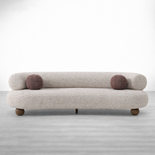 Curved boucle 3 seater sofa ivory with rounded backrest by INTERIORZE