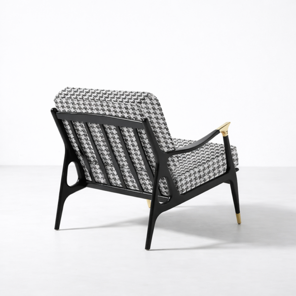 Back view of Aurex Black Frame Accent Lounge Chair with sculpted wooden frame