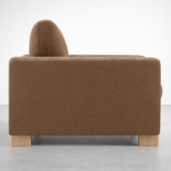 ash wood upholstered armchair side view deep seat comfort