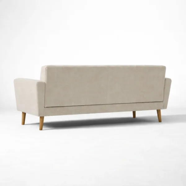 Ivory beige 3 seater sofa back view with solid wood legs INTERIORZE Elara