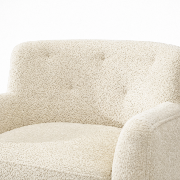 boucle swivel armchair upholstery detail cream boucle texture