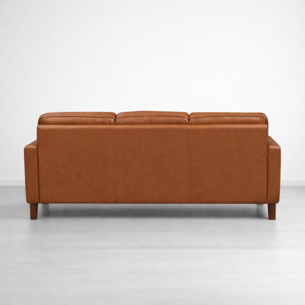 Back view of brown faux leather 3 seater sofa by INTERIORZE