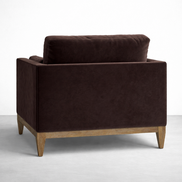 teak wood velvet armchair back view chocolate velvet
