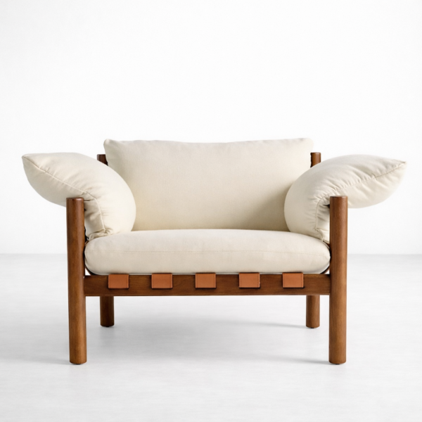 teakwood leather strap lounge chair