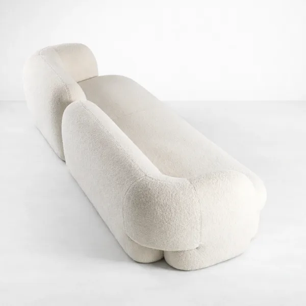 Ivory boucle sofa top angle view showing curved design INTERIORZE Cloudline
