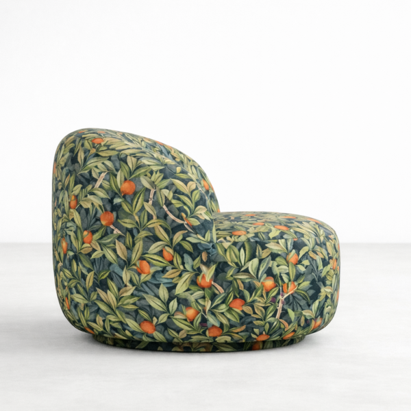 botanical print round lounge chair side view