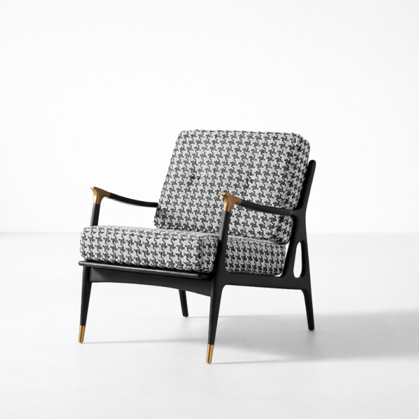 Aurex Black Frame Accent Lounge Chair front view with patterned upholstery