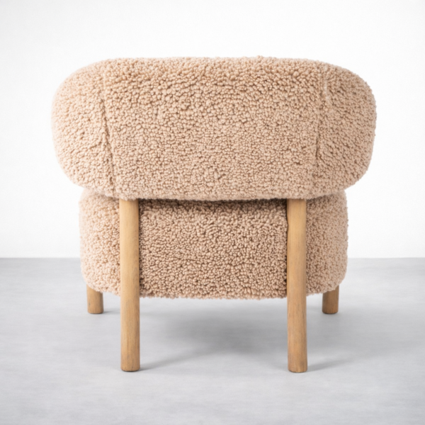 beige boucle accent chair back view steam beechwood frame