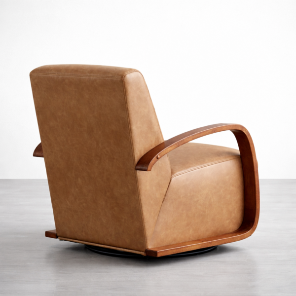 tan leather swivel armchair back view