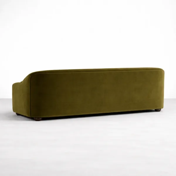 Back view of olive green velvet sofa INTERIORZE Aurelia