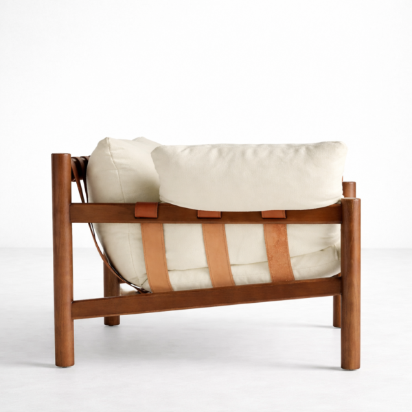 modern teakwood lounge chair with pillow arms